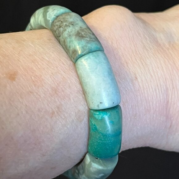 Natural Amazonite Stretch Bracelet – 8.5 Inch Circumference - Picture 2 of 5